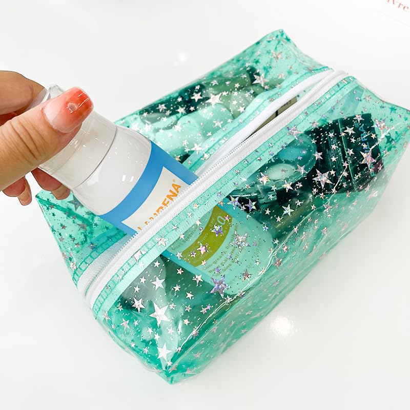 TotePrint 1PCS Star Printing Clear Cosmetics Makeup Bag 7.9 x 3.9 x 3.54 inches Waterproof Travel Toiletry Storage Bag Vinyl Plastic PVC Zippered Organizer for Girls Friends Women (pink) - Image 4