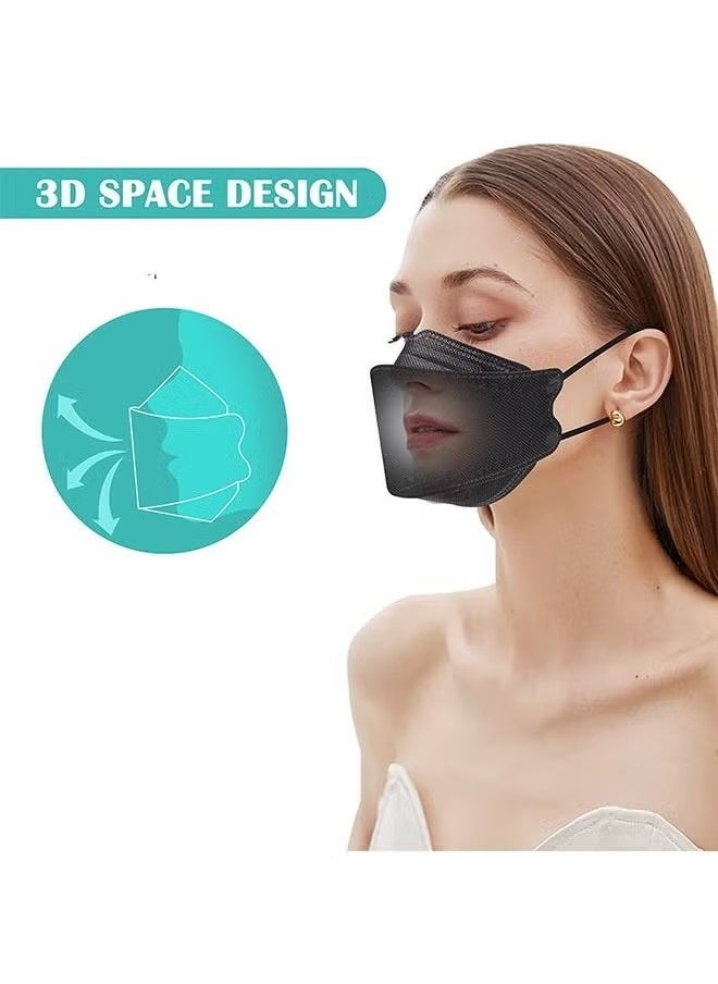 KIIUMI 10 Pcs 3D Fish Type KF94 Disposable Face Masks, Individually Wrapped Anti Dust Breathable Mask, Metal Nose Clip Earloop Mouth Cover Facial Mask (Black)  - Image 2