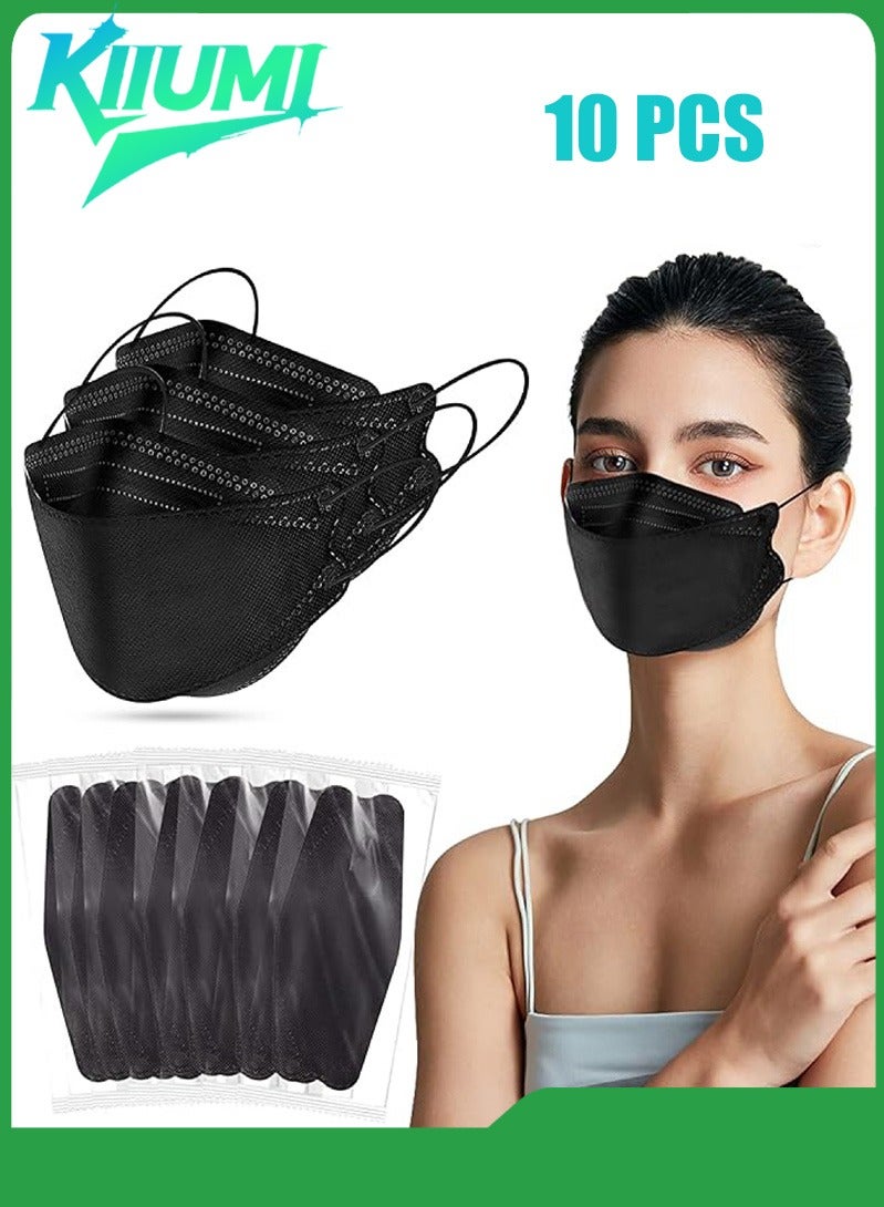 KIIUMI 10 Pcs 3D Fish Type KF94 Disposable Face Masks, Individually Wrapped Anti Dust Breathable Mask, Metal Nose Clip Earloop Mouth Cover Facial Mask (Black)  - Image 1