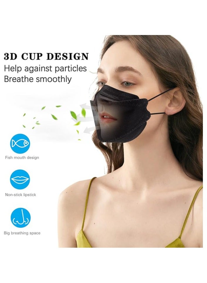 KIIUMI 10 Pcs 3D Fish Type KF94 Disposable Face Masks, Individually Wrapped Anti Dust Breathable Mask, Metal Nose Clip Earloop Mouth Cover Facial Mask (Black)  - Image 2