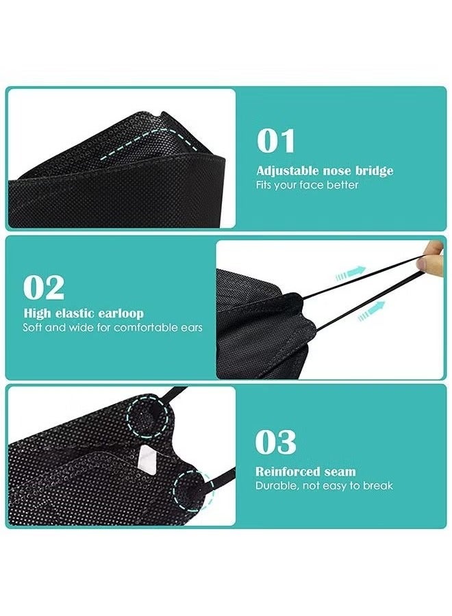 KIIUMI 10 Pcs 3D Fish Type KF94 Disposable Face Masks, Individually Wrapped Anti Dust Breathable Mask, Metal Nose Clip Earloop Mouth Cover Facial Mask (Black)  - Image 4