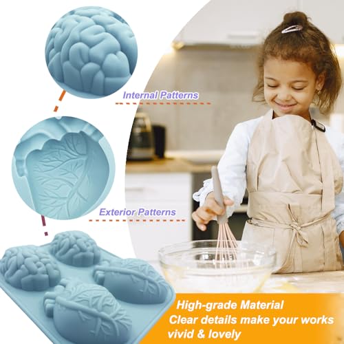 BENEKIY 3D Human Brain Heart Silicone Molds, 2 Pack Realistic Halloween Organ Shapes Silicone Muffin Molds for Chocolate Pudding Dessert Jelly Handmade Soap Candle for Halloween Party Props - Image 4