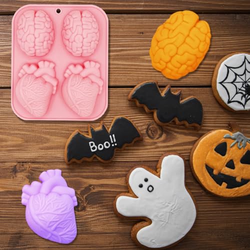 BENEKIY 3D Human Brain Heart Silicone Molds, 2 Pack Realistic Halloween Organ Shapes Silicone Muffin Molds for Chocolate Pudding Dessert Jelly Handmade Soap Candle for Halloween Party Props - Image 5
