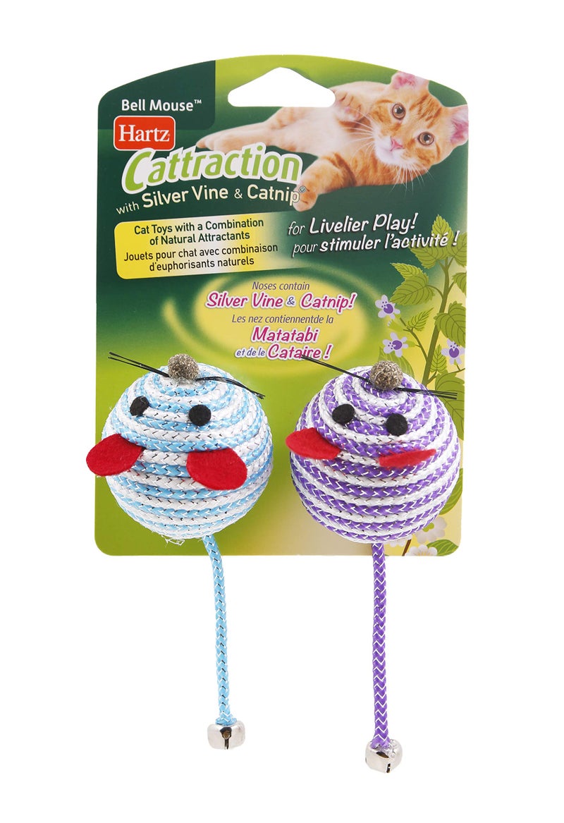 Hartz Cattraction Bell Mouse Cat Toy with Two Silver Vine & Catnip Sisal Mice - 2 Pack, All Breed Sizes - Image 1