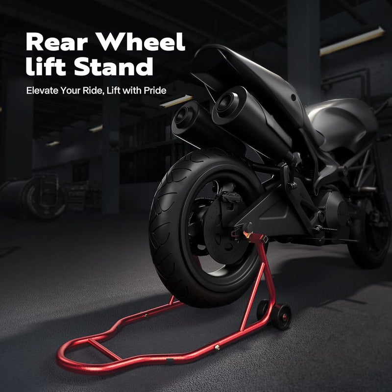 SPECSTAR Heavy Duty Motorcycle Rear Wheel Lift Paddock Stand for Sport Bikes - Red - Image 2
