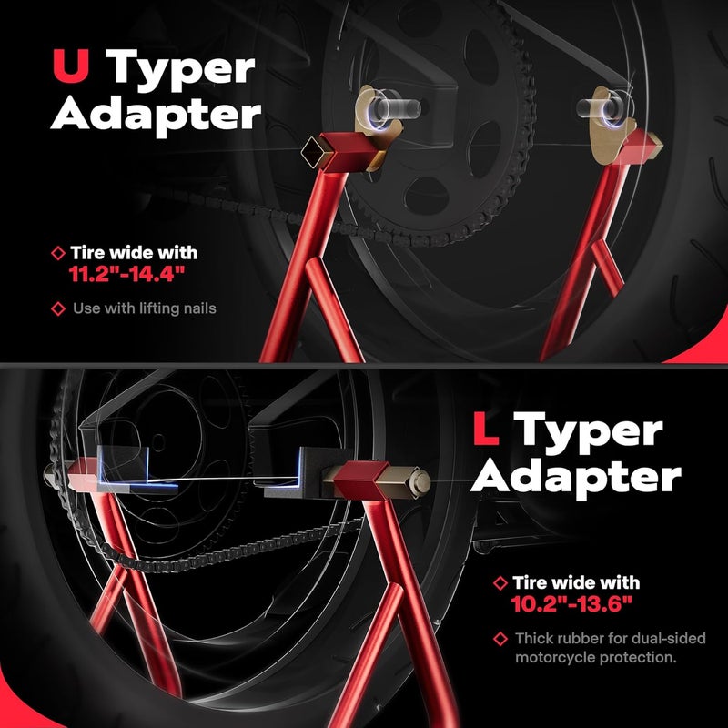 SPECSTAR Heavy Duty Motorcycle Rear Wheel Lift Paddock Stand for Sport Bikes - Red - Image 3