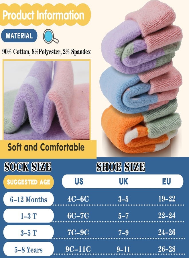 Sandsuced Toddlers Kids Grips Socks Warm Thermal Winter Thick Baby Girls Infants Anti Slip Non Skid Ankle Crew Funny Cartoon Gift Cotton Socks with Grippers 9 Pairs Stocking Stuffers(Animal,1-3 T) - Image 3