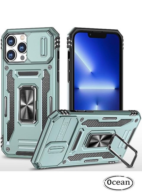 iPhone 15 Pro Max Case, Slide Camera Cover, Built-in 360° Rotate Ring Kickstand, Military Grade Shockproof Test, Heavy Duty Shockproof Protective Case for iPhone 15 Pro Max 6.7 Inch (Green)