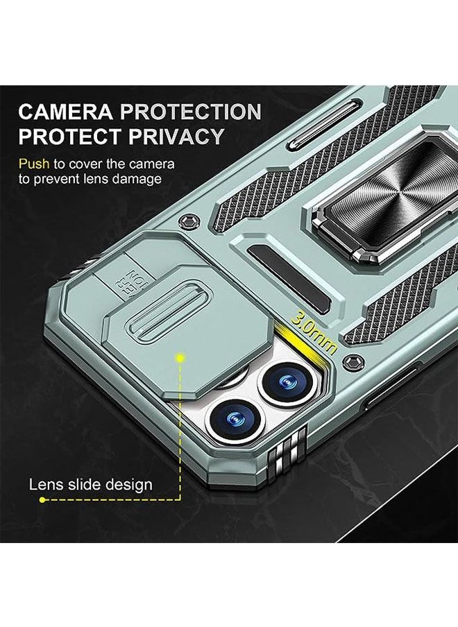 iPhone 15 Pro Max Case, Slide Camera Cover, Built-in 360° Rotate Ring Kickstand, Military Grade Shockproof Test, Heavy Duty Shockproof Protective Case for iPhone 15 Pro Max 6.7 Inch (Green)