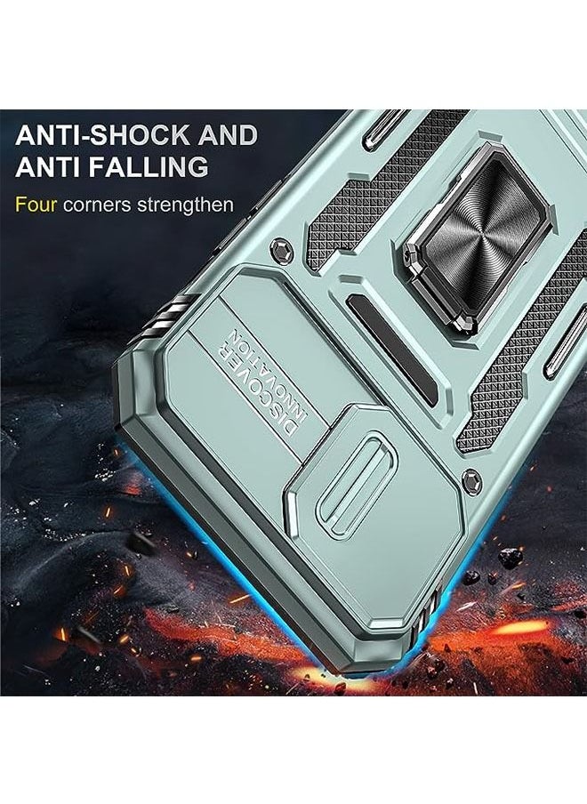 iPhone 15 Pro Max Case, Slide Camera Cover, Built-in 360° Rotate Ring Kickstand, Military Grade Shockproof Test, Heavy Duty Shockproof Protective Case for iPhone 15 Pro Max 6.7 Inch (Green)