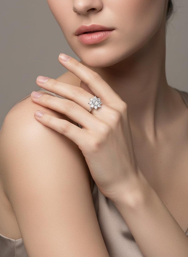 FWM Moissanite Flower Ring for Women 925 Sterling Silver Diamond Floral Promise Engagement Ring Size 4 - Image 2