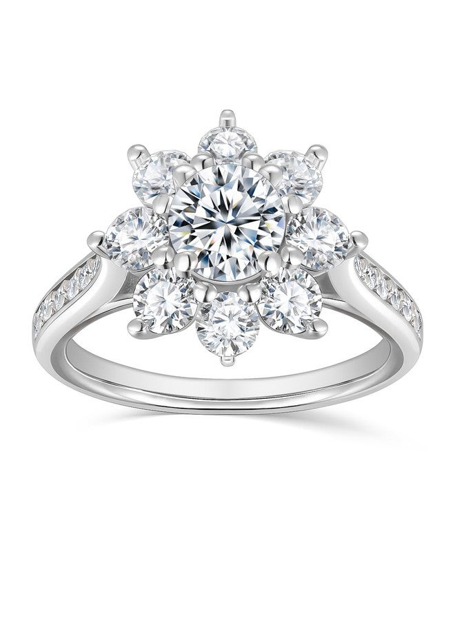 FWM Moissanite Flower Ring for Women 925 Sterling Silver Diamond Floral Promise Engagement Ring Size 4 - Image 1