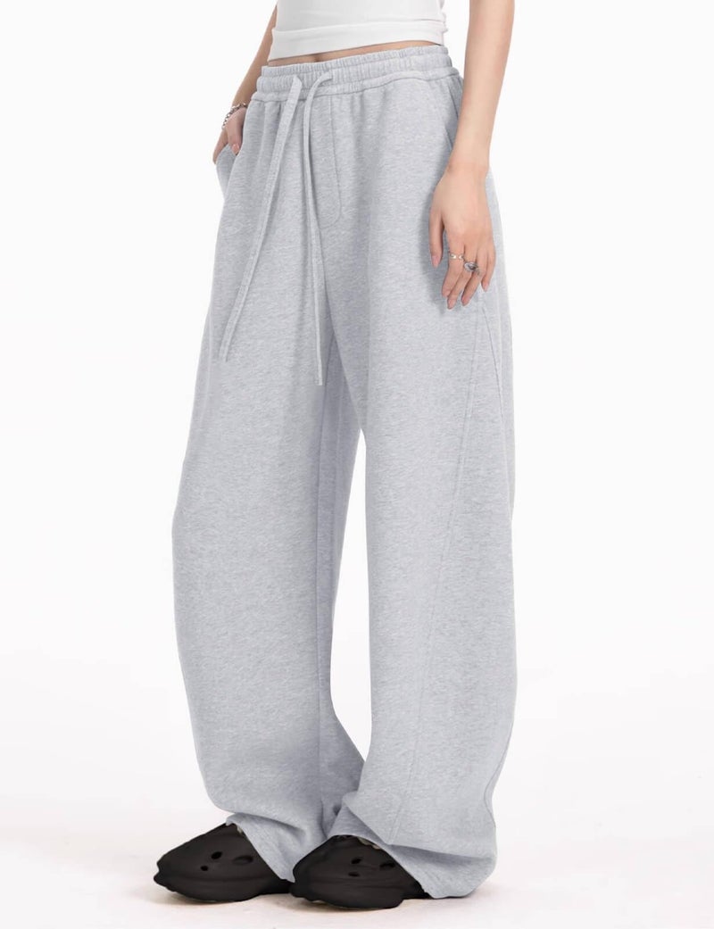 FACDIBY Women's Fleece Lined Barrel Sweatpants Baggy Casual Wide Leg Pants Drawstring Athletic High Waisted Lounge Sweats with Pockets Grey M - Image 4