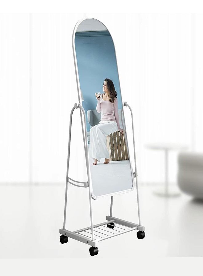 Mirror with Stand,Dressing Mirror Full Length Mirror with Holder and Storage Space Floor Standing Mirror for Bedroom Adjustable Stand Up mirror Simple Elegant Mirror on Wheels - Image 1