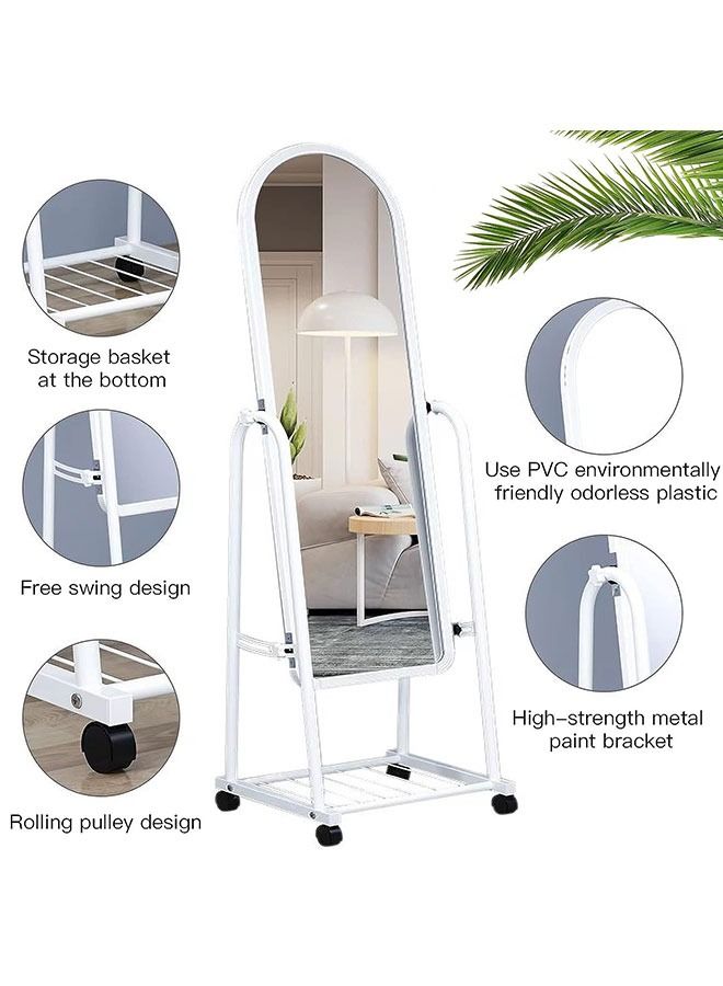 Mirror with Stand,Dressing Mirror Full Length Mirror with Holder and Storage Space Floor Standing Mirror for Bedroom Adjustable Stand Up mirror Simple Elegant Mirror on Wheels - Image 5