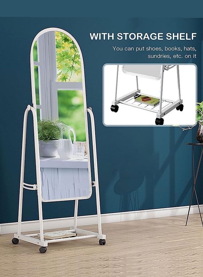 Mirror with Stand,Dressing Mirror Full Length Mirror with Holder and Storage Space Floor Standing Mirror for Bedroom Adjustable Stand Up mirror Simple Elegant Mirror on Wheels - Image 3