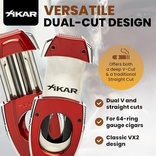 XIKAR Flip Dual Cigar Cutter Versatile 64Ring Gauge VCut Straight Cut Premium Stainless Steel Blades SpringLoaded Release Builtin Cigar Rest Textured Grip Cigar Snipper Red - Image 5