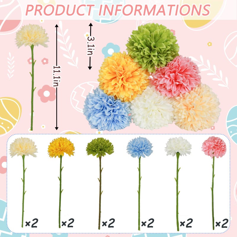 Tinsow 12 pcs Artificial Flowers Easter Faux Ball Chrysanthemum Bouquet Flowers Wedding Bouquet for Spring Home Garden Party Wedding Decoration (Mixed Color) - Image 2