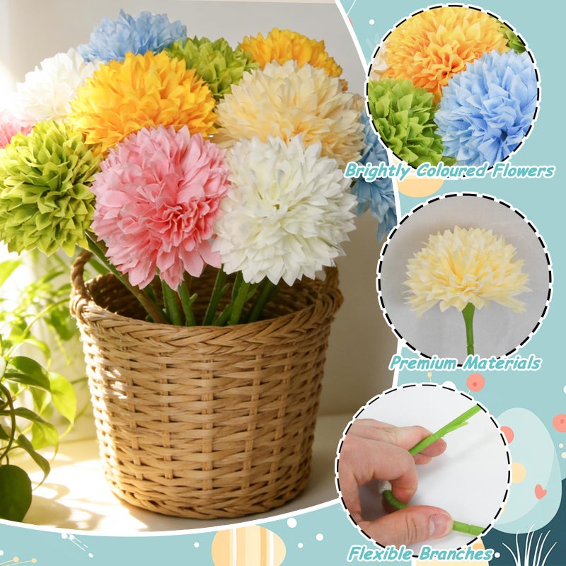 Tinsow 12 pcs Artificial Flowers Easter Faux Ball Chrysanthemum Bouquet Flowers Wedding Bouquet for Spring Home Garden Party Wedding Decoration (Mixed Color) - Image 4