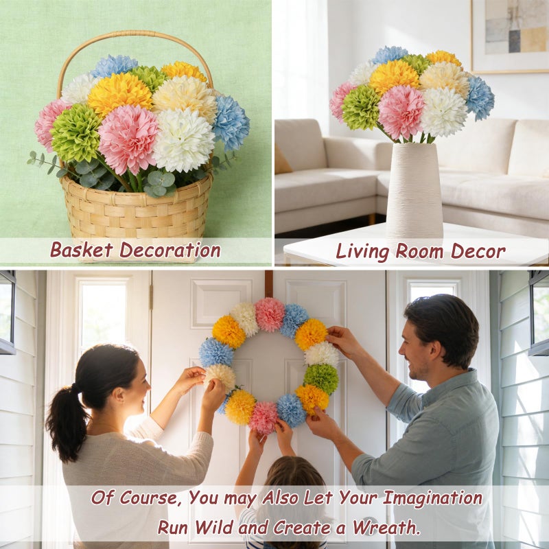 Tinsow 12 pcs Artificial Flowers Easter Faux Ball Chrysanthemum Bouquet Flowers Wedding Bouquet for Spring Home Garden Party Wedding Decoration (Mixed Color) - Image 5