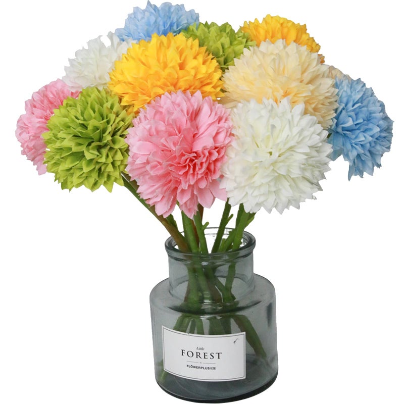 Tinsow 12 pcs Artificial Flowers Easter Faux Ball Chrysanthemum Bouquet Flowers Wedding Bouquet for Spring Home Garden Party Wedding Decoration (Mixed Color) - Image 1