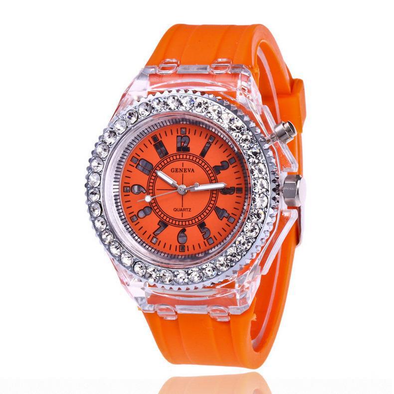 2023 New Luminous Colorful Led Luminous Watch Male and Female Student Watch Male and Female Student Fluorescent Quartz Watch Orange 