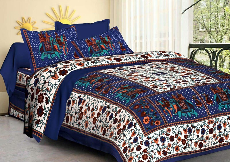 SDC Dreams HomeShop 100 Pure Cotton Rajasthani Tradition Queen Size Double Bedsheets with 2 Pillow Covers Queen Size Jaipuri Bedspreads - Image 1