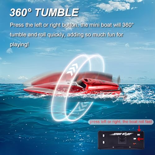 LAFALA Mini Remote Control Boat RC Boat 24Ghz 360 Rotating bulitin Rechargeable Battery Swimming Pool Toys Remote Control Boats for Kids 812 Years Birthday Gift Red - Image 5