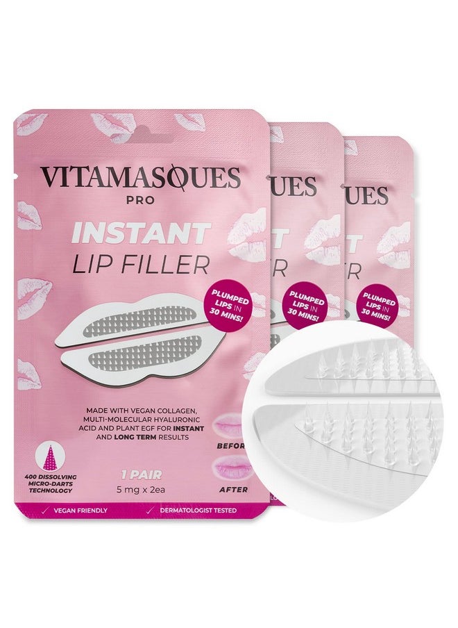 Vitamasques - Instant Lip Filler for Plumped Lips in 30 Mins by Vitamasques, 3 Pack - Vegan Collagen, Multi-Molecular Hyaluronic Acid & 400 Dissolving Micro-Dart Technology for Instant & Long-Lasting Results - Image 1