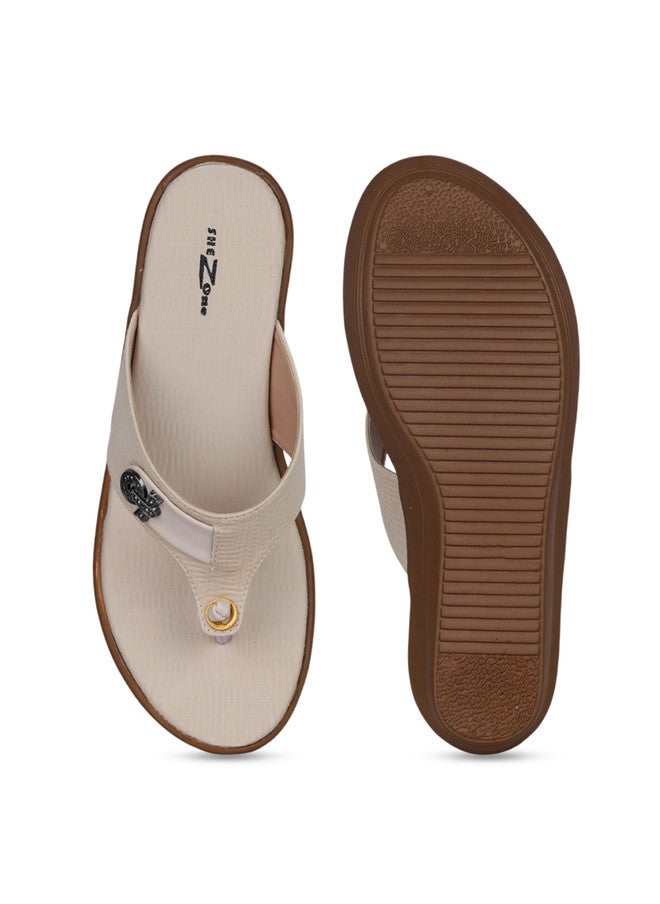 She Zone Cream Wedge Sandals with Buckles for Women - Image 5