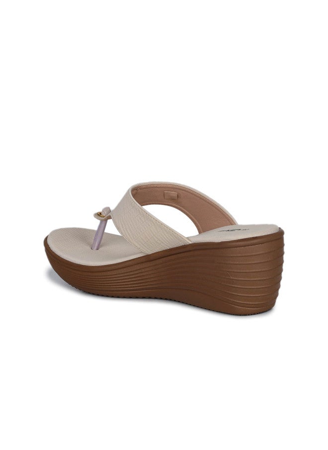 She Zone Cream Wedge Sandals with Buckles for Women - Image 3