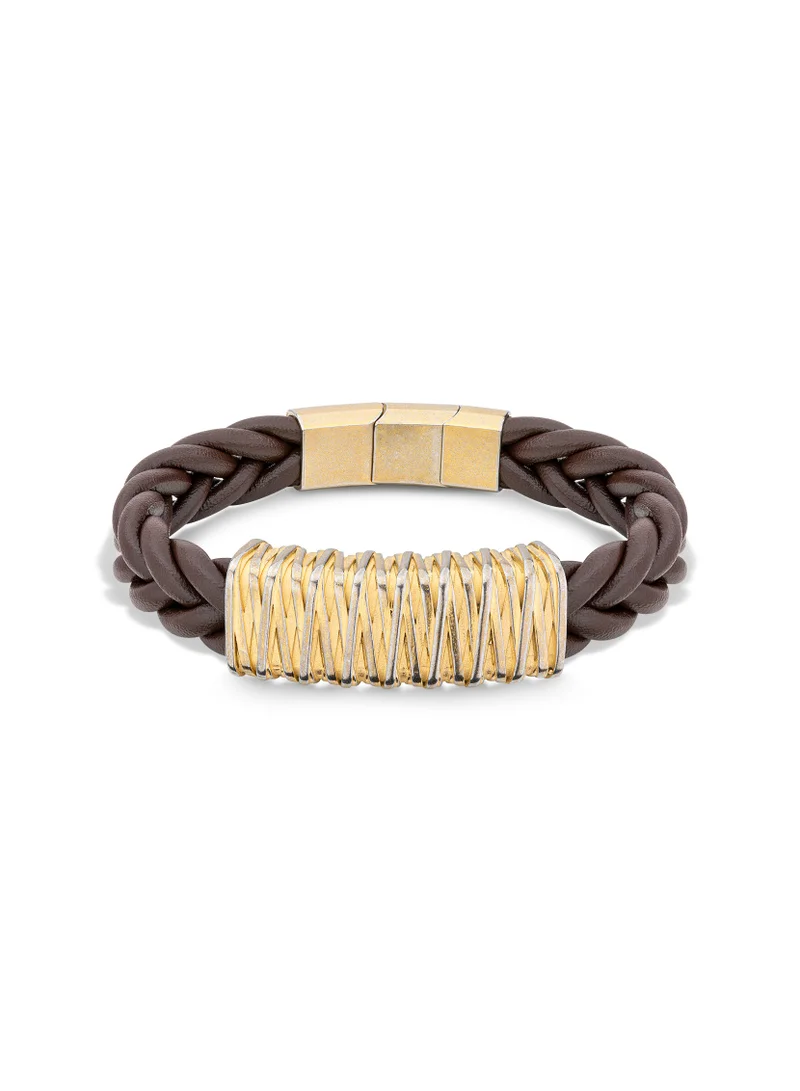 Barbedwire Antique Silver & Black Leather Bracelet for Men