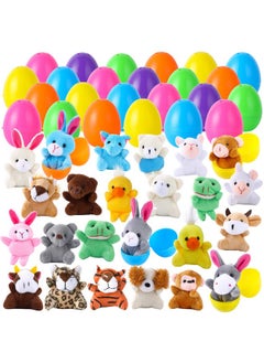 ThinkMax ThinkMax 24 pcs Easter Eggs Filled with Mini Plush Animals Toy for Basket Stuffers/Fillers, Hunt, Party Favor  - Image 1