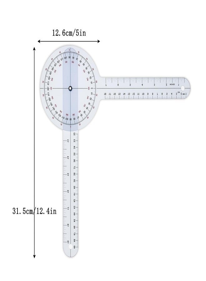 YAMHOHO Goniometer 12 inch 360° Clear Protractor Physical Therapy, for Medical Range of Motion Measurement Angle Ruler and Protractors Bulk for Classroom - Image 2