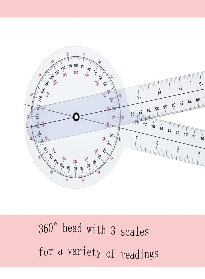 YAMHOHO Goniometer 12 inch 360° Clear Protractor Physical Therapy, for Medical Range of Motion Measurement Angle Ruler and Protractors Bulk for Classroom - Image 3
