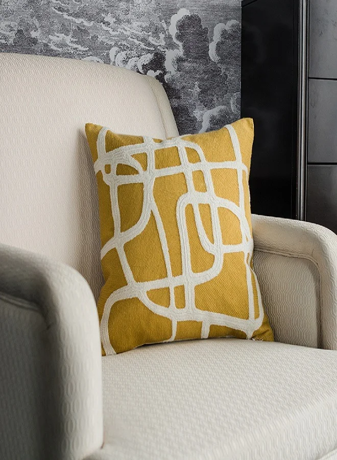 Donetella Decorative Embroidered Cushion Cover yellow/White 45x45Cm (Without Filler)