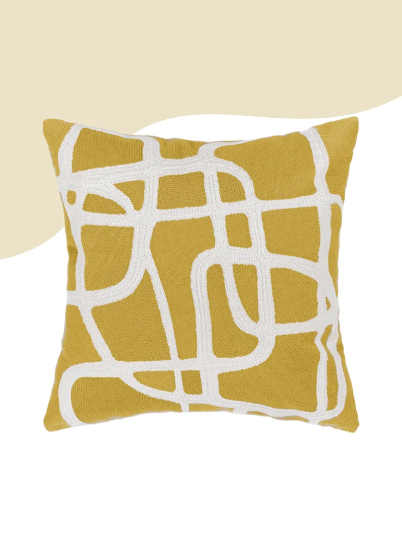 Donetella Decorative Embroidered Cushion Cover yellow/White 45x45Cm (Without Filler)