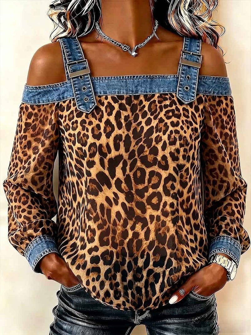 Women's Off-Shoulder Long Sleeve Blouse with Tie Straps