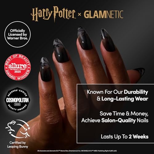 Glamnetic Press On Nails x Harry Potter Dementor Medium Almond Fake Nails with Smoky Black Gradient Tips Salon Quality Officially Licensed 15 Sizes 30 Nail Kit with Glue - Image 3