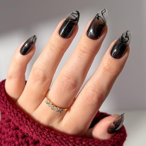 Glamnetic Press On Nails x Harry Potter Dementor Medium Almond Fake Nails with Smoky Black Gradient Tips Salon Quality Officially Licensed 15 Sizes 30 Nail Kit with Glue - Image 1