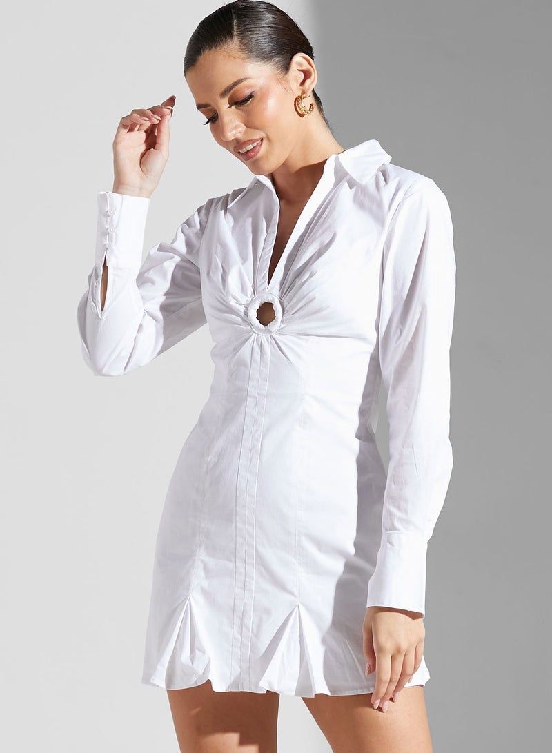 Plunge Neck Shirt Dress