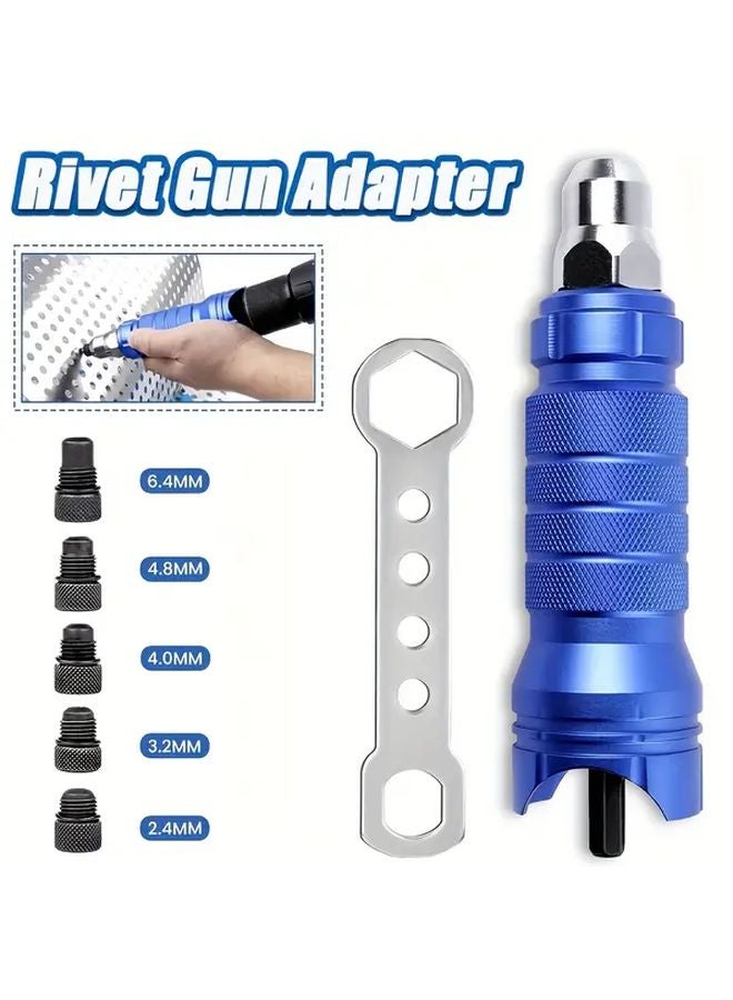 Blue Cordless Rivet Nut Gun Adapter Kit with Interchangeable Heads and Wrench - Image 2