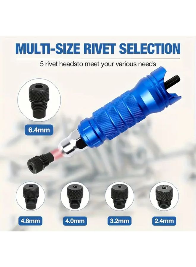 Blue Cordless Rivet Nut Gun Adapter Kit with Interchangeable Heads and Wrench - Image 5
