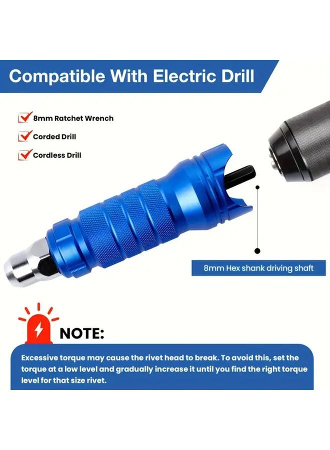 Blue Cordless Rivet Nut Gun Adapter Kit with Interchangeable Heads and Wrench - Image 4