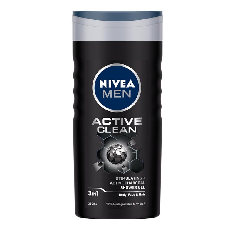 NIVEA MEN غسول شعر ووجه وجسم نيفيا للرجال، جل استحمام نشط، 250 مل - Image 1