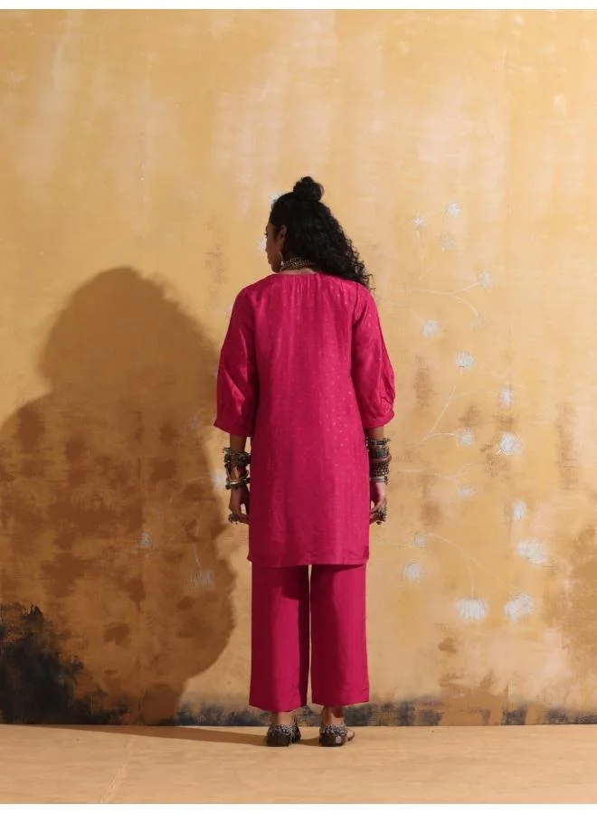 trueBrowns trueBrowns Pink Viscose Silk Kurta Co-ord Set