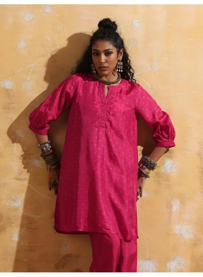 trueBrowns trueBrowns Pink Viscose Silk Kurta Co-ord Set
