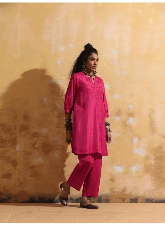 trueBrowns trueBrowns Pink Viscose Silk Kurta Co-ord Set