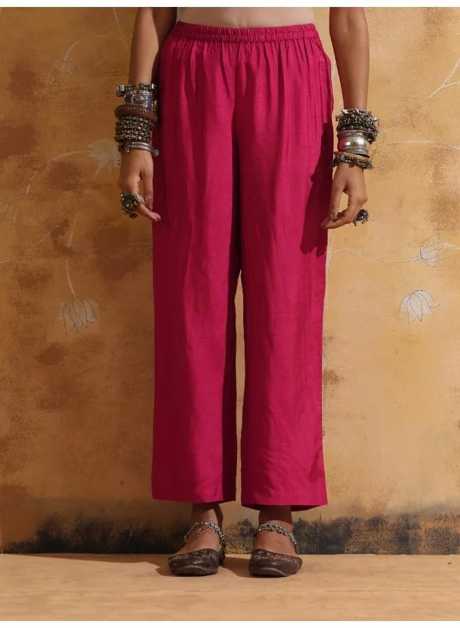 trueBrowns trueBrowns Pink Viscose Silk Kurta Co-ord Set
