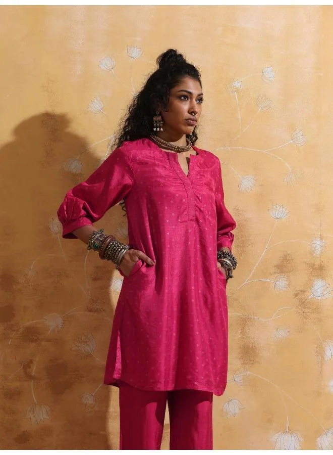 trueBrowns trueBrowns Pink Viscose Silk Kurta Co-ord Set